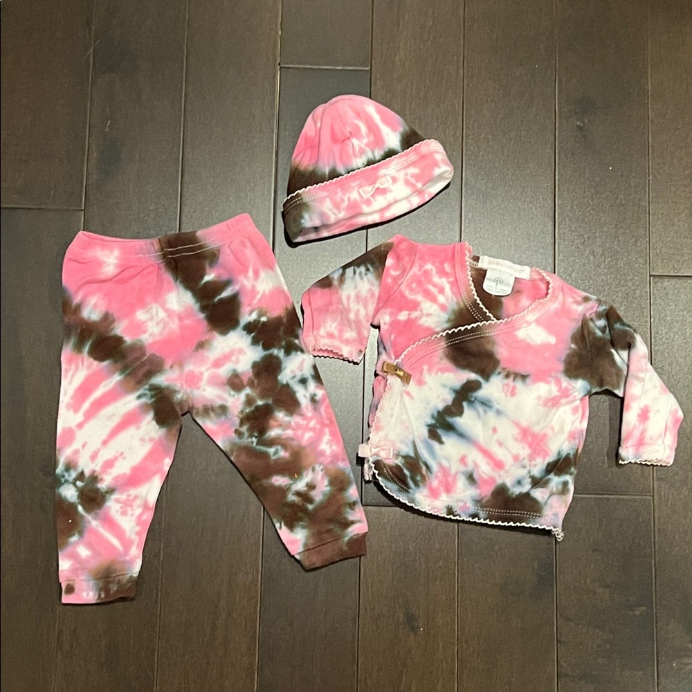 Baby Steps Tie-Dye Pink Brown Baby Set with Hat size Newborn
